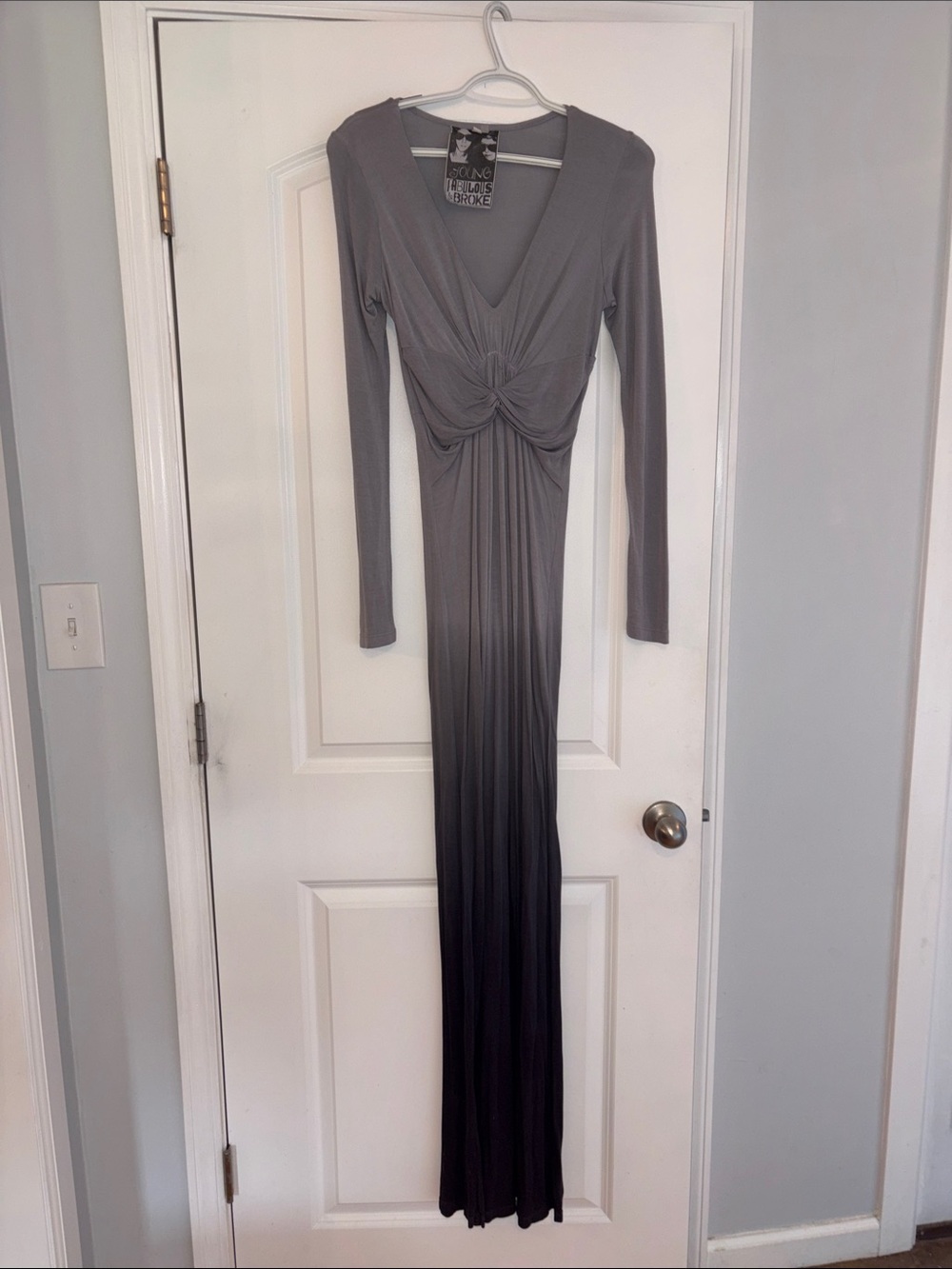 Long Sleeve Twist Front Maxi Dress - Gray Navy Ombré